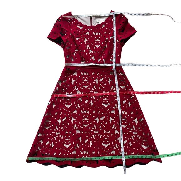 Moulinette Soeurs Red Laser Cut Floral Midi Dress - Size 4 - Picture 9 of 15